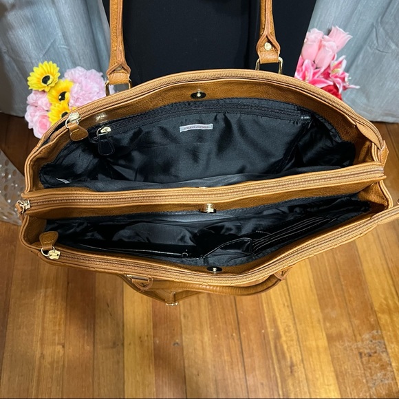 LAURA JONES Brown Tan Office Laptop Bag Business Formal Women Hand/Shoulder Bag - Picture 8 of 12